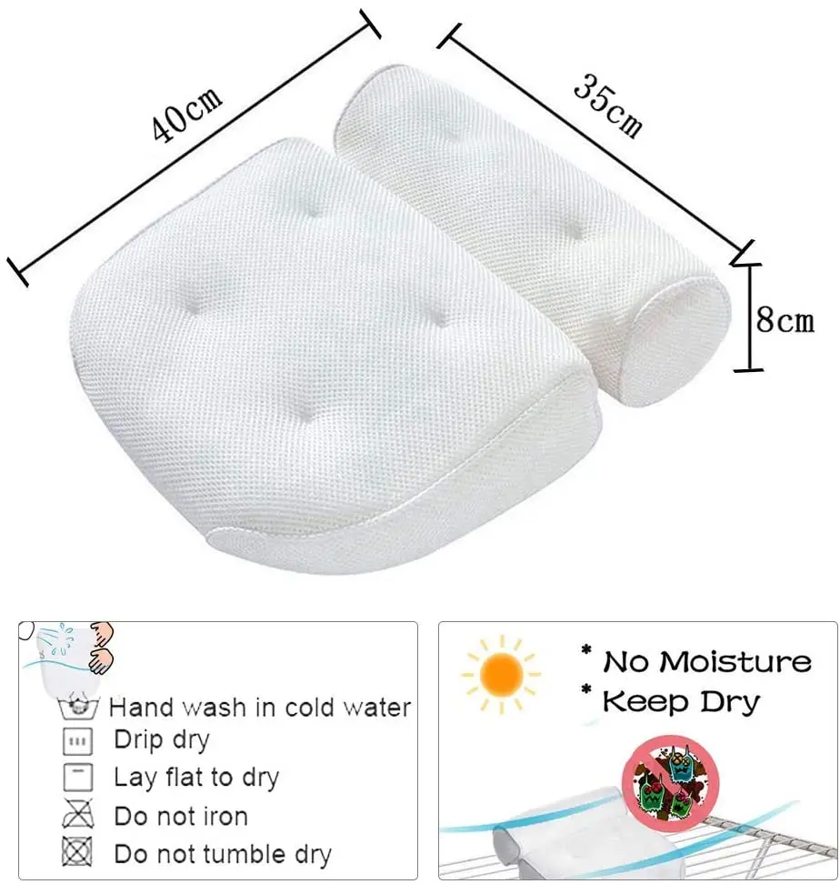 Bath Pillow 4D with 7 Non Slip Suction Cups neck and back massage
