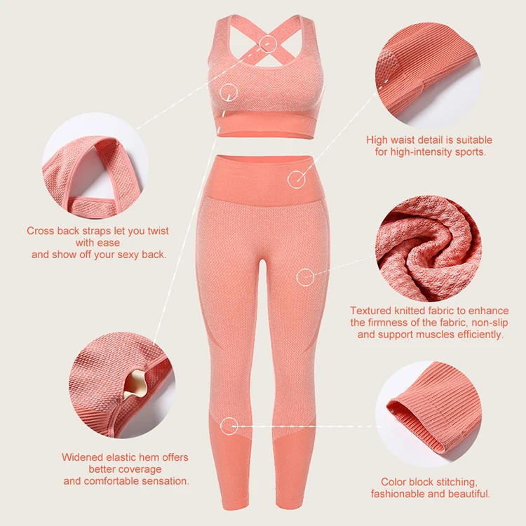 
Wholesale Two Piece Bra Set Removable Pads Yoga Leggings Women Two Piece Sport Wear Set 