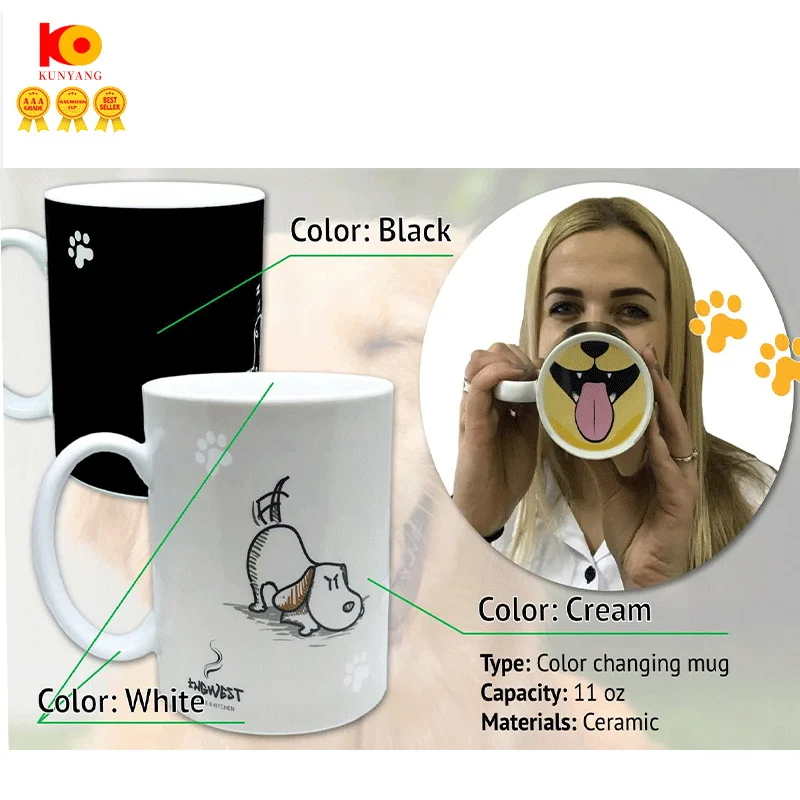 Wholesale 11OZ porcelain Sublimation mug china Color Change Mugs Color with handle Magic Sublimation Mugs