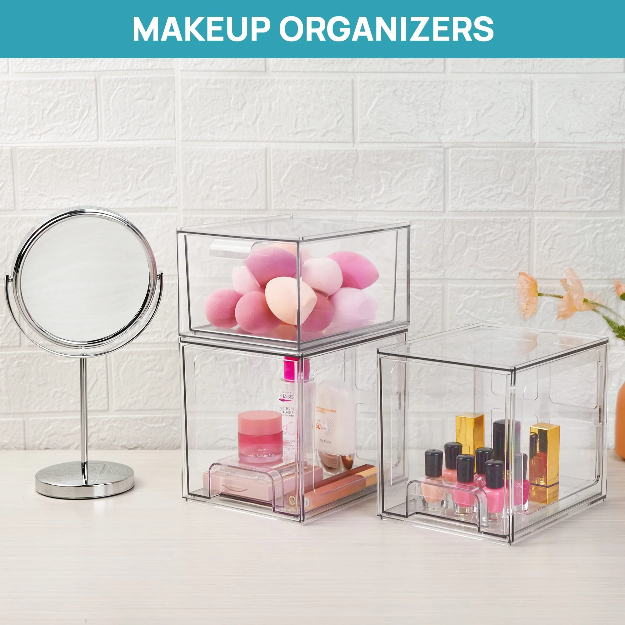 Acrylic Stackable Cosmetic Organizer Drawers Clear Plastic Storage Bins For Vanity Organization and Storage