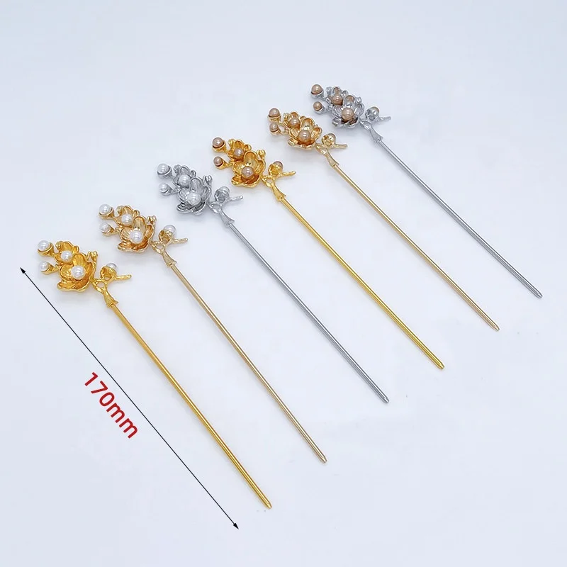 Vintage flower chop sticks pins buns retro women metal China long holder pearl hair pins accessories hair chopsticks for hair