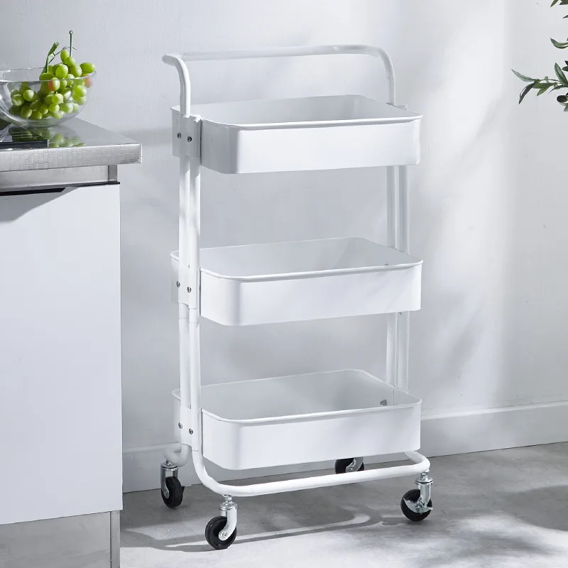 High Quality Household Trolley Slim Storage Shelf Cart 3 Tier Wheeled Carbon Steel Kitchen Organizer Rack