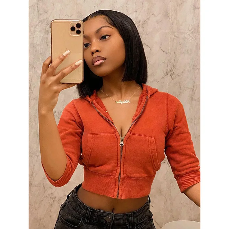 Customized solid color hoodie new womens sports coat hot girl street style crop tops