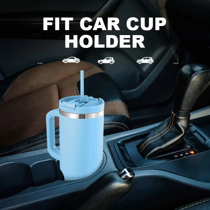 40OZ  car holder cup with straw eco-friendly stainless steel tumbler vacuum flask with handle lead free water bottle