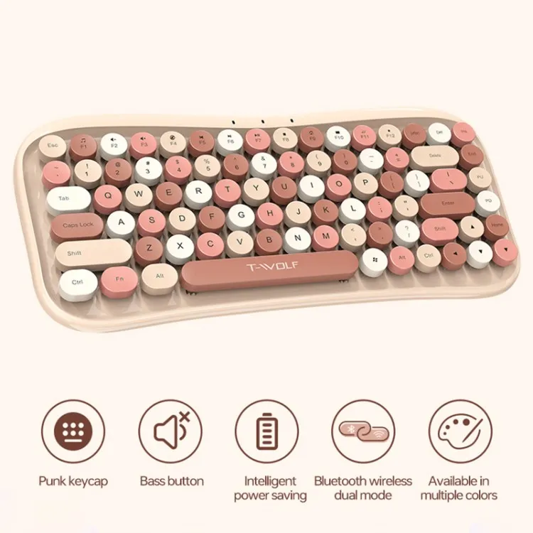 T WOLF TF660 Bluetooth5.0 2.4G Dual Mode Wireless Keyboard Mouse Set Round Keycap Keyboard