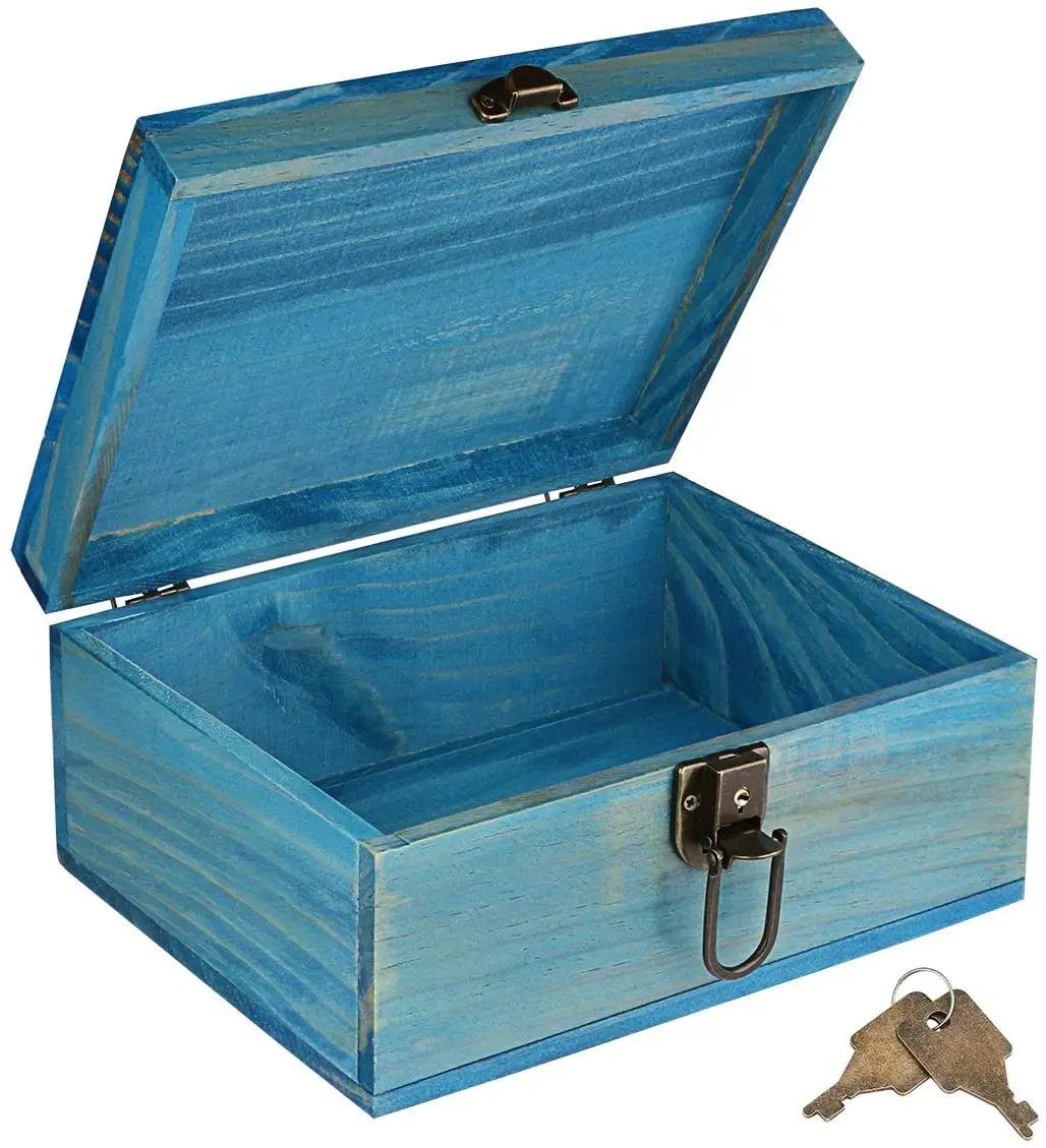 Wooden Keepsake Box Decorative Wooden Vintage Handmade Wood Craft Box with Lock and Key for Jewelry Gift Storage Box