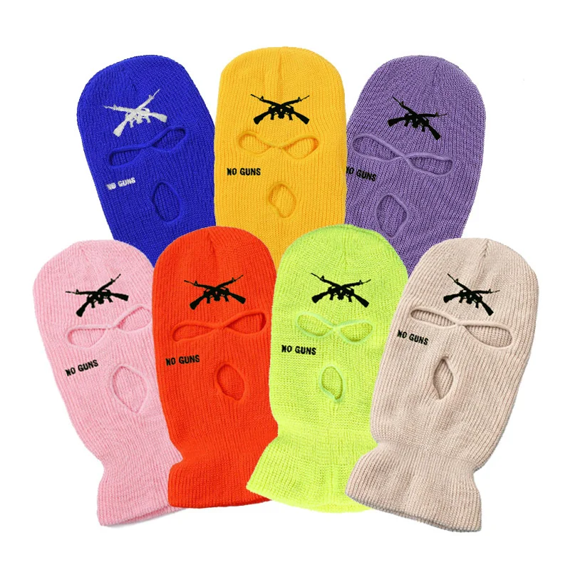 Stock Fluorescent Green Balaclava Hats High Quality Custom Logo Winter Knitted Black Neon Balaclava Three Hole Ski Mask