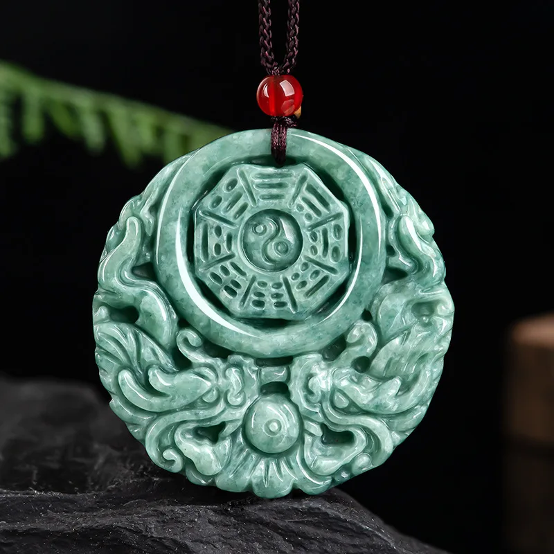 Jade Dragon Pendant Natural Myanmar Green Burmese Jade Dragon Jadeite Jewelry Making Pendant Chinese Classical Rope Necklace