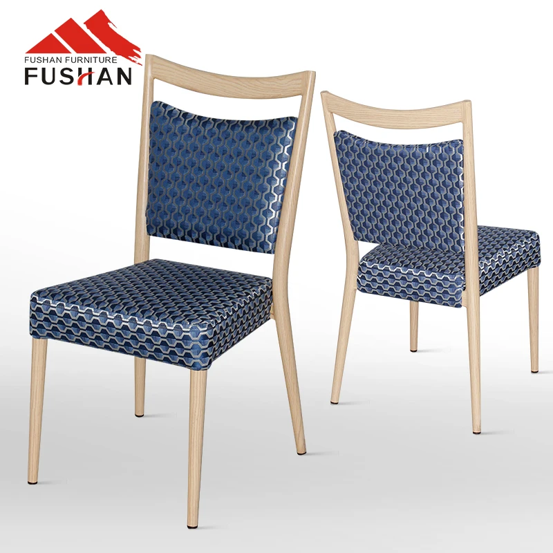 Wholesale hotel furniture metal frame stackable chair wood grain restaurant wedding banquet chair upholstered dining room chair