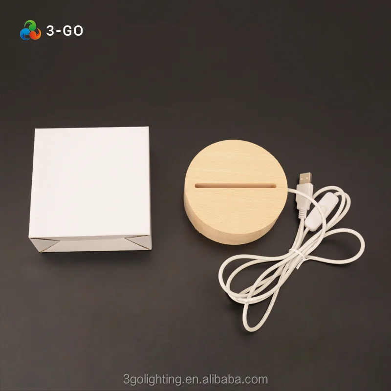 Wholesale Price Button Switch 3d ABS Wood like Night Light Round Wood LED Lamp Base for Acrylic