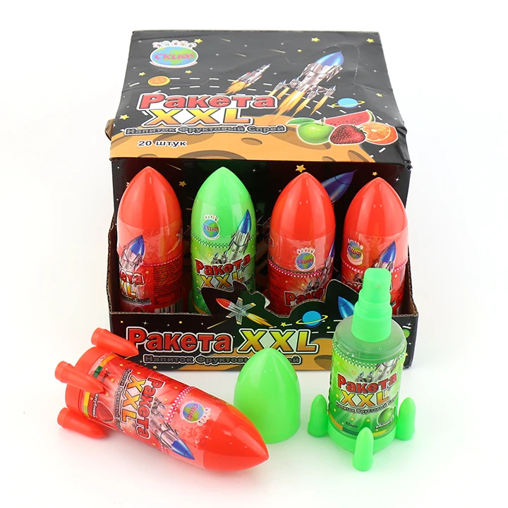 Cartoon big rocket shape spray candy fruit flavor liquid candy