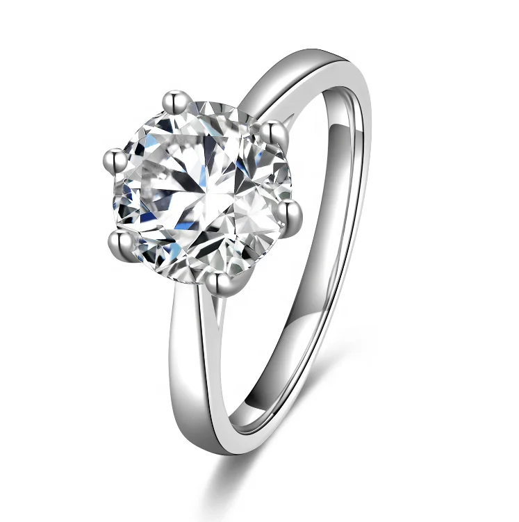 Megan New Arrival High Quality Wholesale 925  Silver Jewelry Ring 2 carat Synthetic six prongs moissanite diamond rings  Women