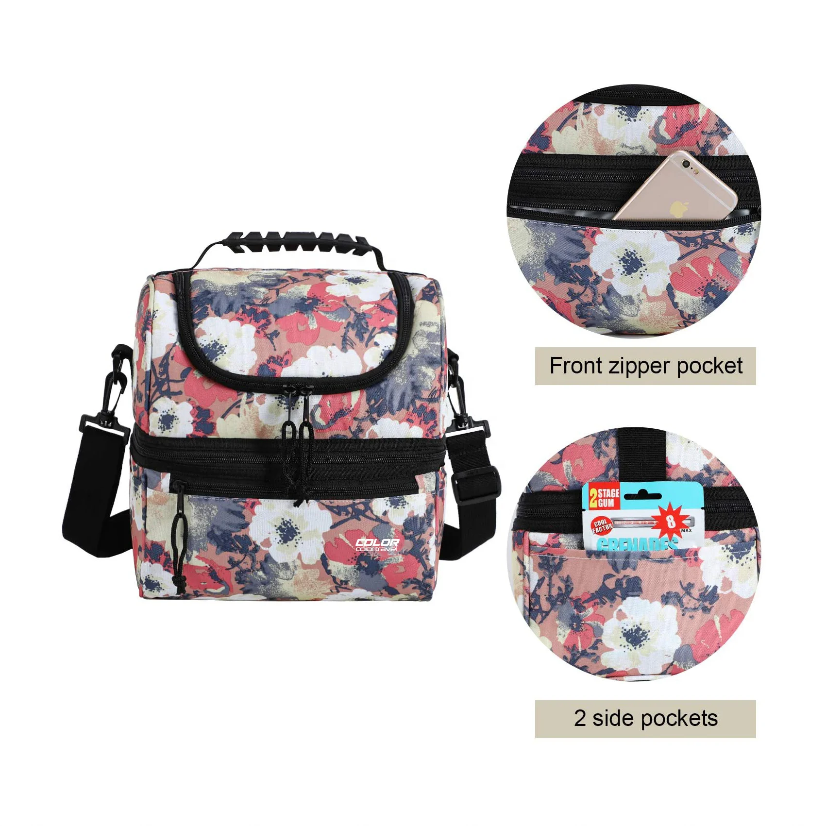 Double Deck Prints Lunch Cooler Bag Large Insulated Cooler Bag Convenient Cooler Shoulder Bag for Kids School Adults