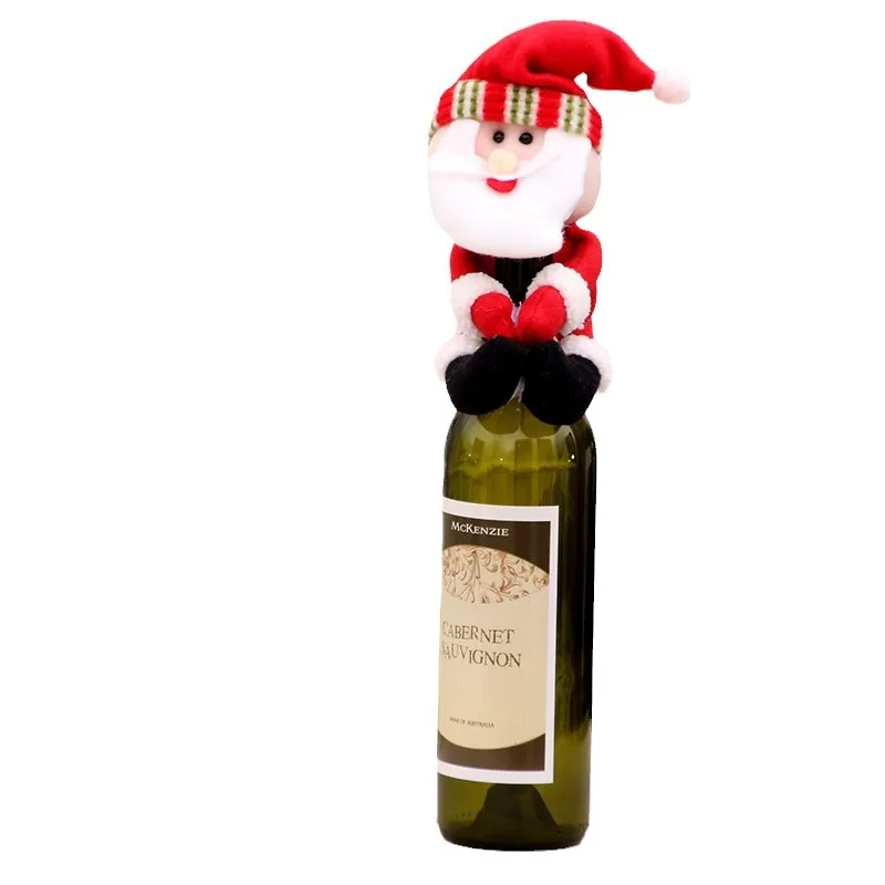Christmas Cute Santa Claus Snowman Elf Doll Xmas Bottle Wrap Cover Topper