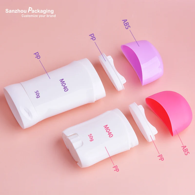 30ml/50ml/75ml empty ECO plastic twist bottom flat oval rotating push up deo stick container sunscreen packaging