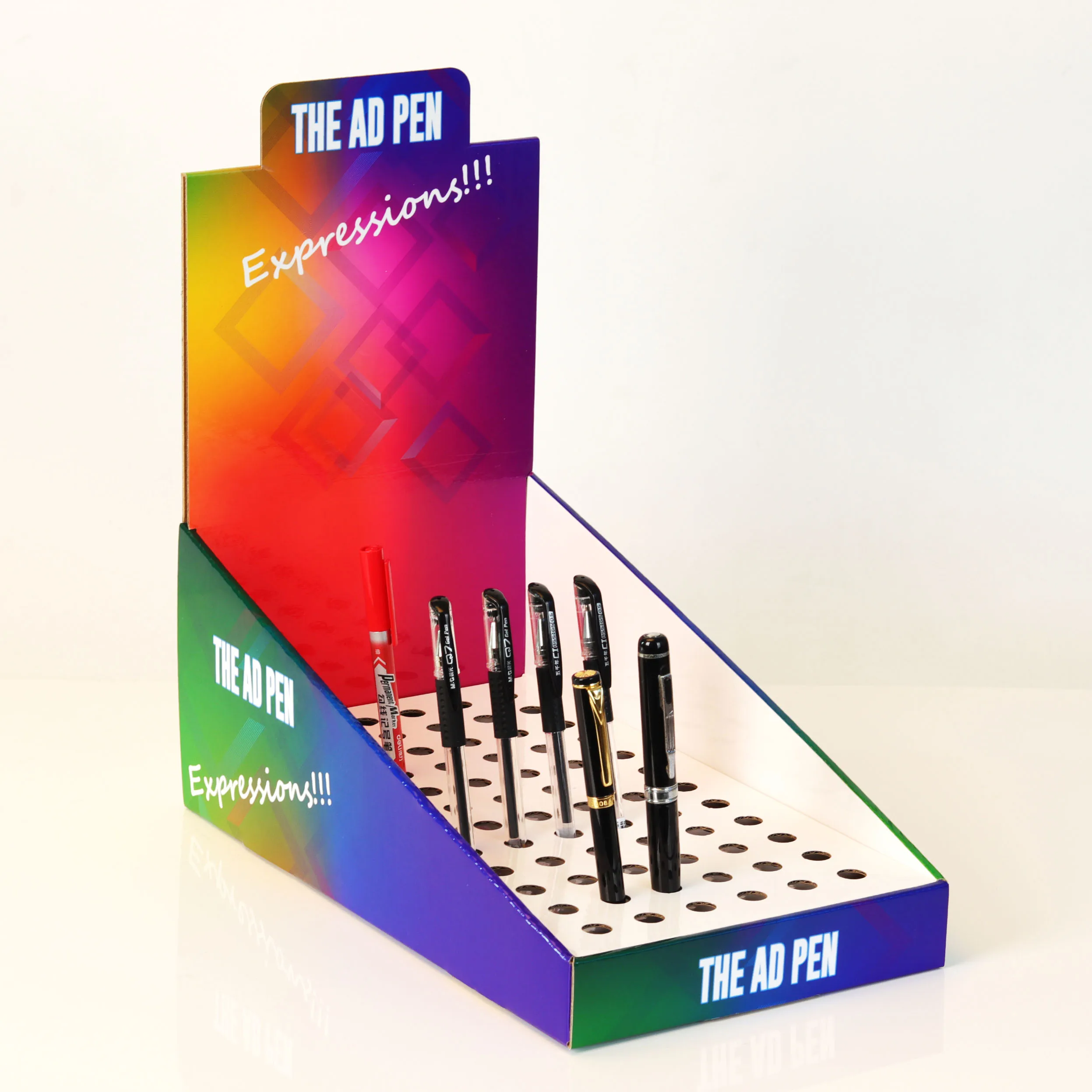 Retail Store Cardboard Pen Display Stands Paper Tabletop Counter Display For Stationery promotional