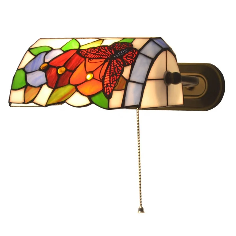 Hot sale for stained glass of Tiffany bank wall lamp with pull switch in home living room bed besides light pull switch