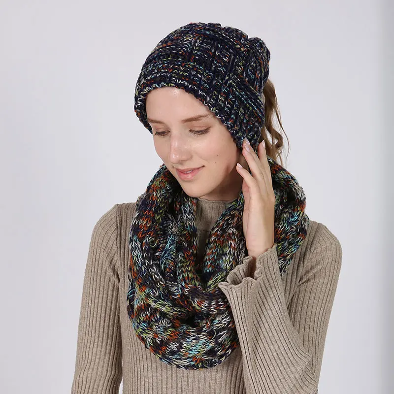 Wholesale Confetti Style Knit Women Winter Hat And Scarf Set