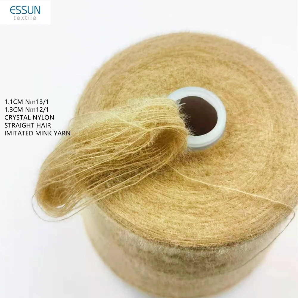 Imitated Mink Yarn 1.1 cm 1.3 cm Nm12 Nm13 100% Crystal Nylon Straight Hair Feather Fancy Yarn for Knitting Sweater and Cardigan