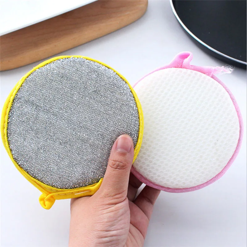 Wholesale Magic Double-sided Kitchen Dish Washing Cleaning Sponge Round Sponge Pads