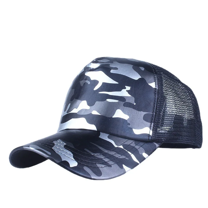 Custom Bulk Drop Shipping Leather Patch Duck Logo Orange Colors Mesh Grey 5 Panel Foam Trucker Camo Hat And Cap