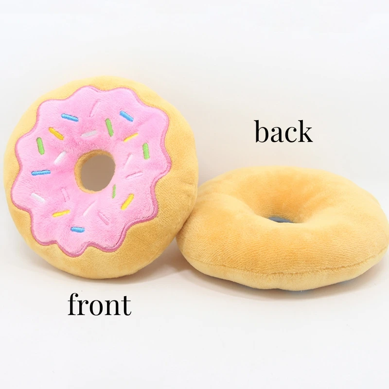 Songshantoys Plush Dog Toy Cartoon Donuts Shape Bite-Resistant Pet Chew Squeaky Toys Supplies