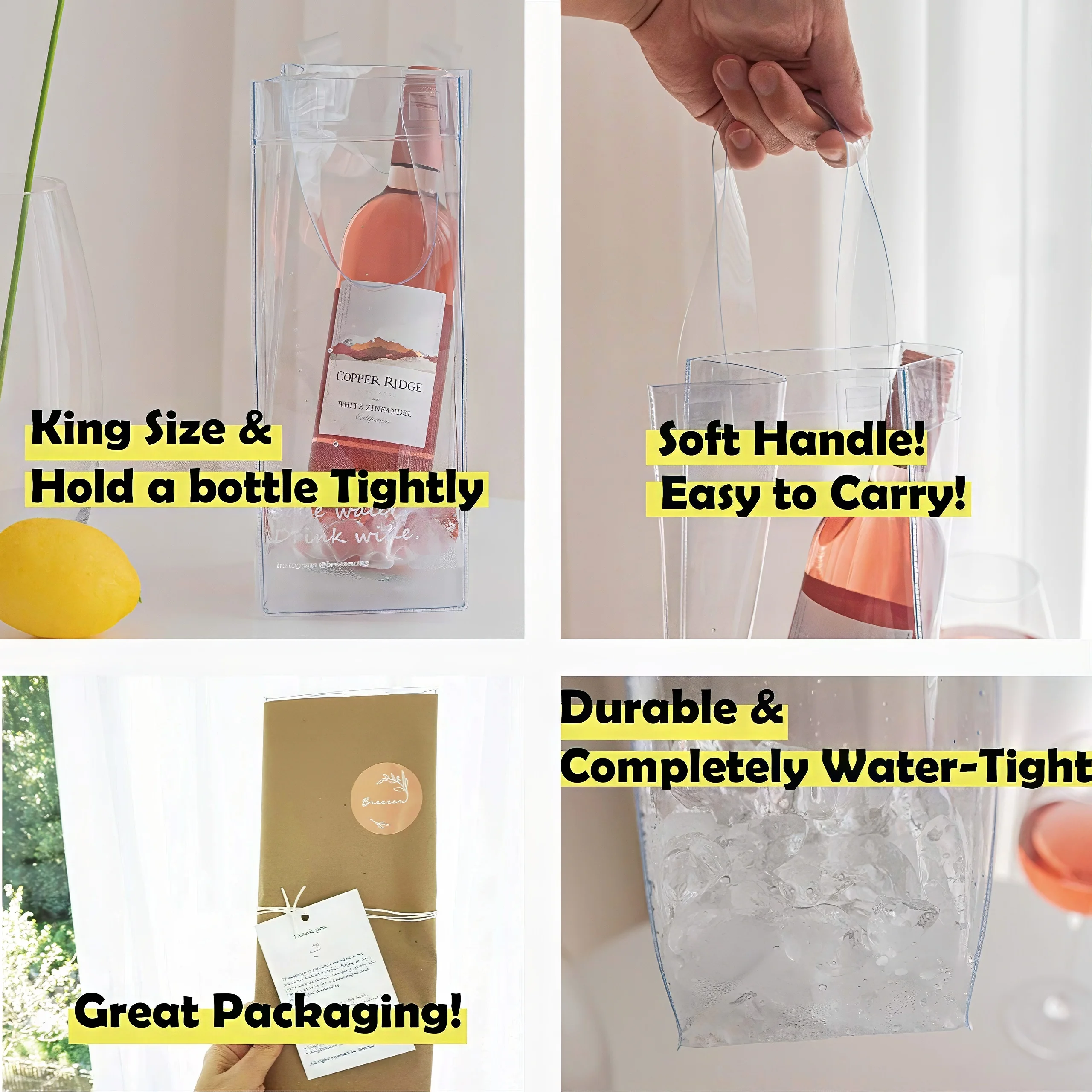 Portable Outdoor Champagne Collapsible bucket Clear plastic PVC Wine beer bottle Cooler ice Wine Pouch bag for wine bottle