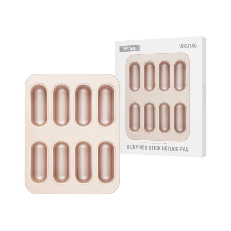 Professional 8 Cups Non-stick Carbon Steel Hot Dog Bun Baking Trays Mould