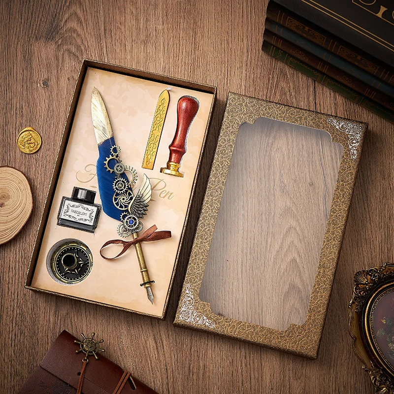 English Calligraphy feather fountain pen Huaqi HPD02  ink dip pen set feather quill pen For home decoration