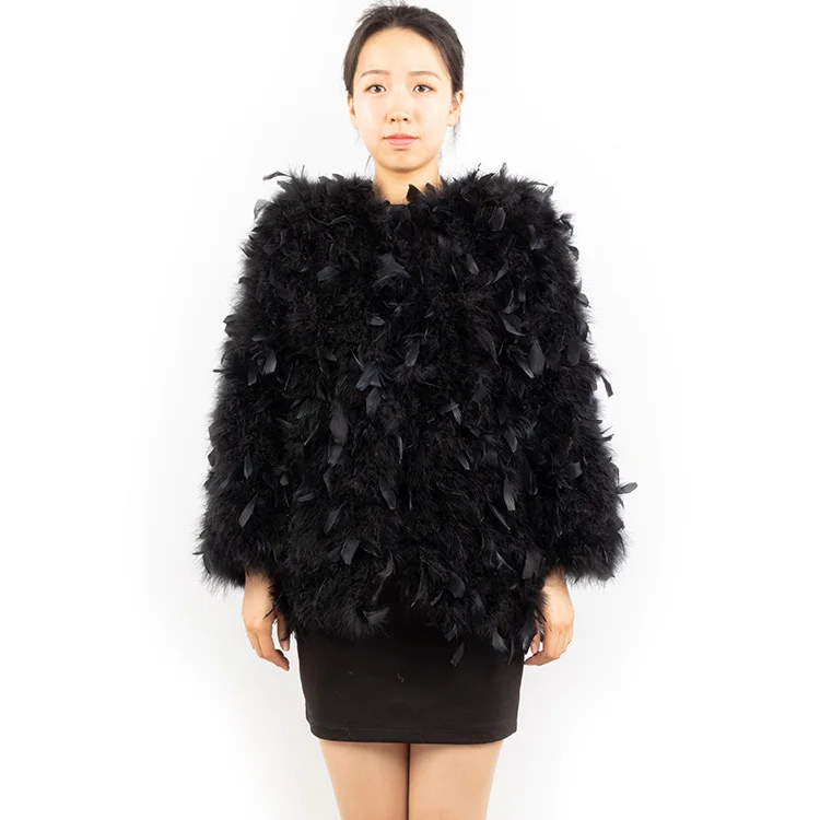 wholesale women ostrich fur coat fluffy black feather fur coat jackets