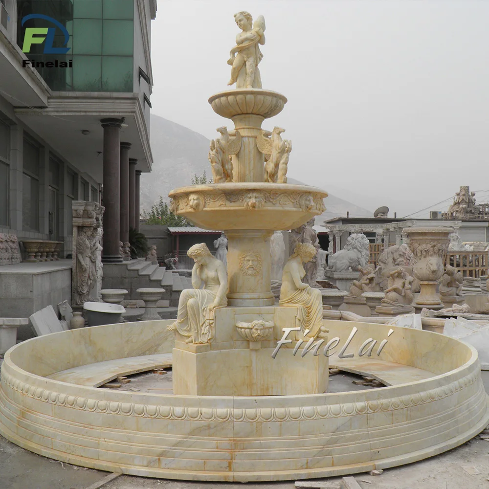 Finelai Hand Carved Large good quality With statue Garden Marble Fountain