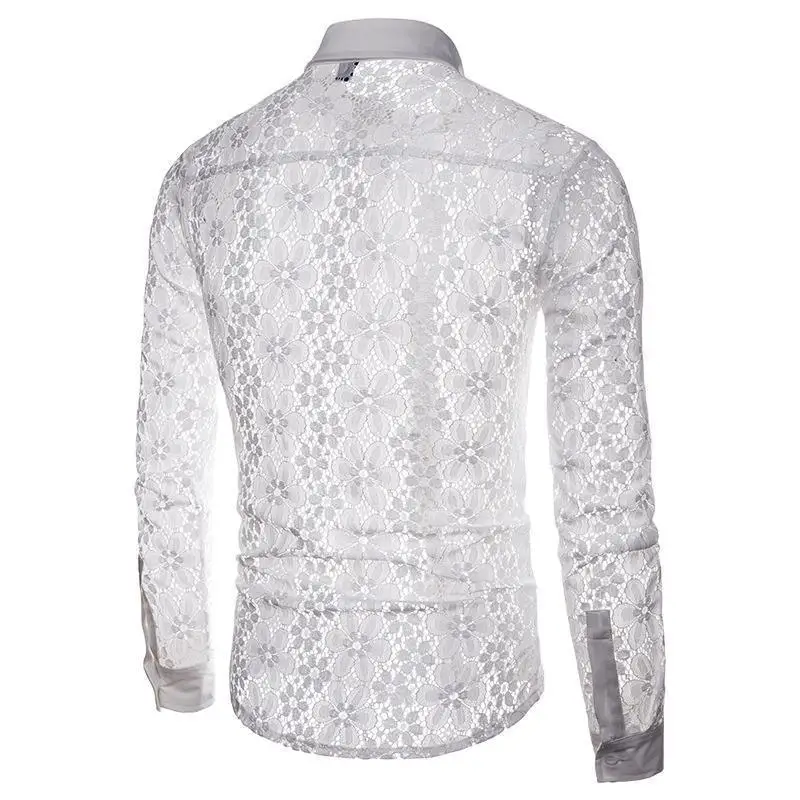 Summer Clothing Casual Texture Crotchet Button Up Lace Shirt Custom Mens Fashion Short Sleeves Crochet Knit Shirts For Men