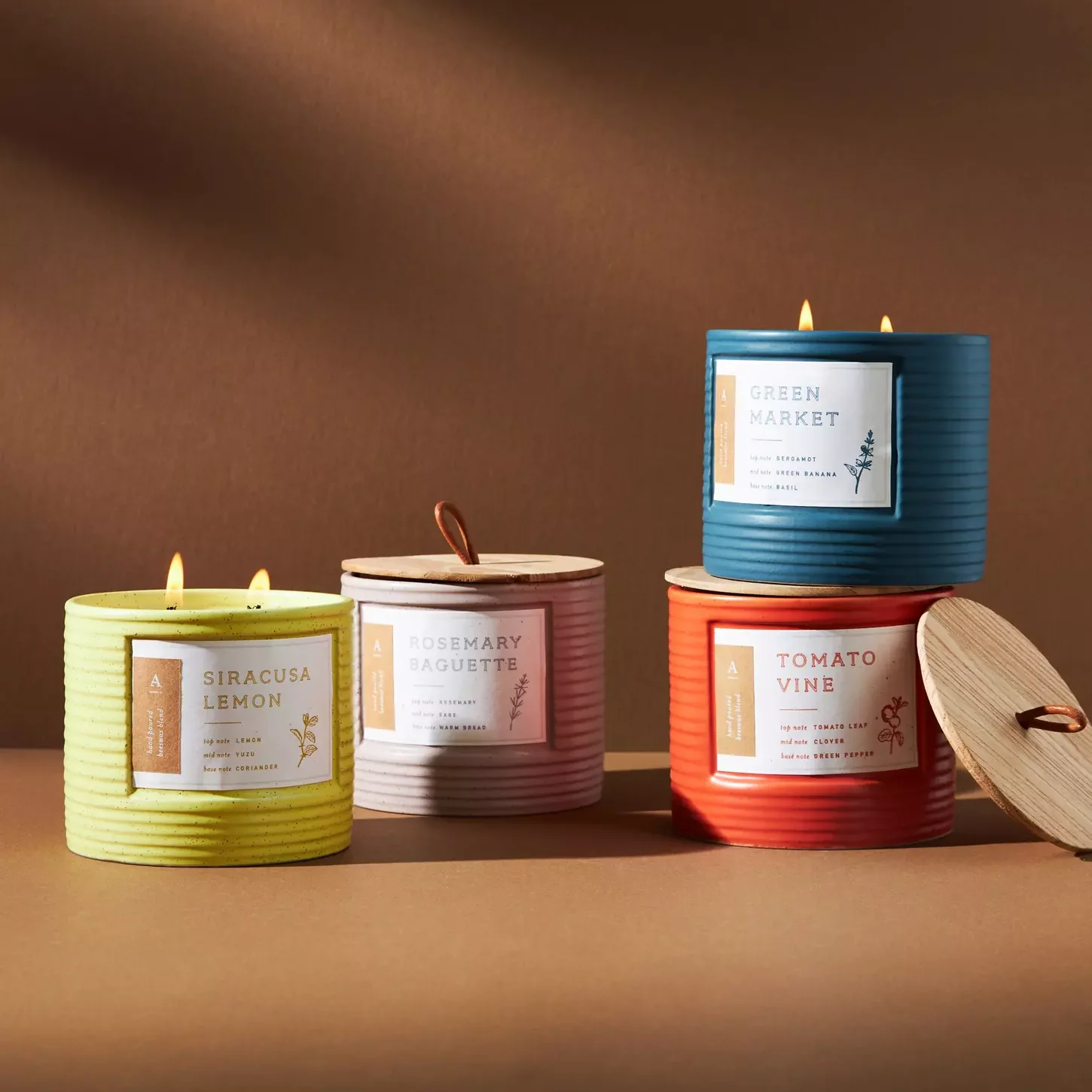 Manufactured unique customized logo candle vessels jars matte yellow ceramic candle jars for candles with wooden lid