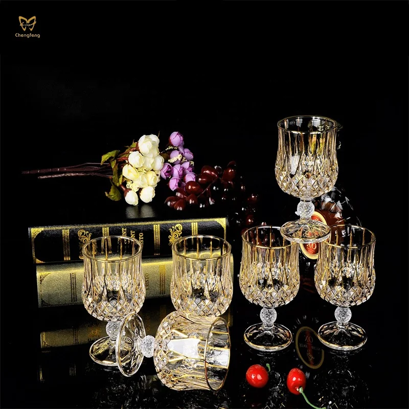 Whisky Glasses Palace Style Trim Engraved Whiskey Glass European Luxury Creative Hand-Print with Gold Rim