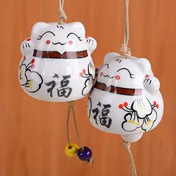 Car cute Hanging Ornaments Ceramic Lucky Cat Wind Chimes Cat Japanese Maneki Neko Car  Wall Hanging Home Decor  Miniature