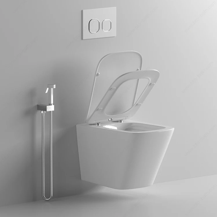 BTO Cheap style white water closet wc sanitary ware p-trap toilet washdown rimless wallhung toilet for bathroom wall hung