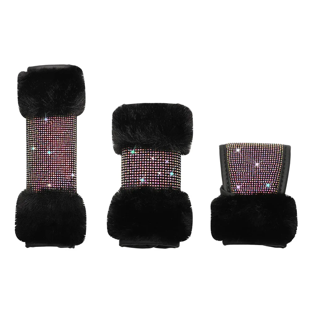 Warm Plush Bling Steering Wheel Cover Pillow Shoulder Handbrake Gear Shift Cover Car Interior Decor Set