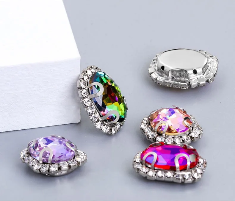 Wholesale Oval Shape Glass DIY Crystal Rhinestone With Cup Chain Claws Pointback Diamond Sew On Stones For garment accessories