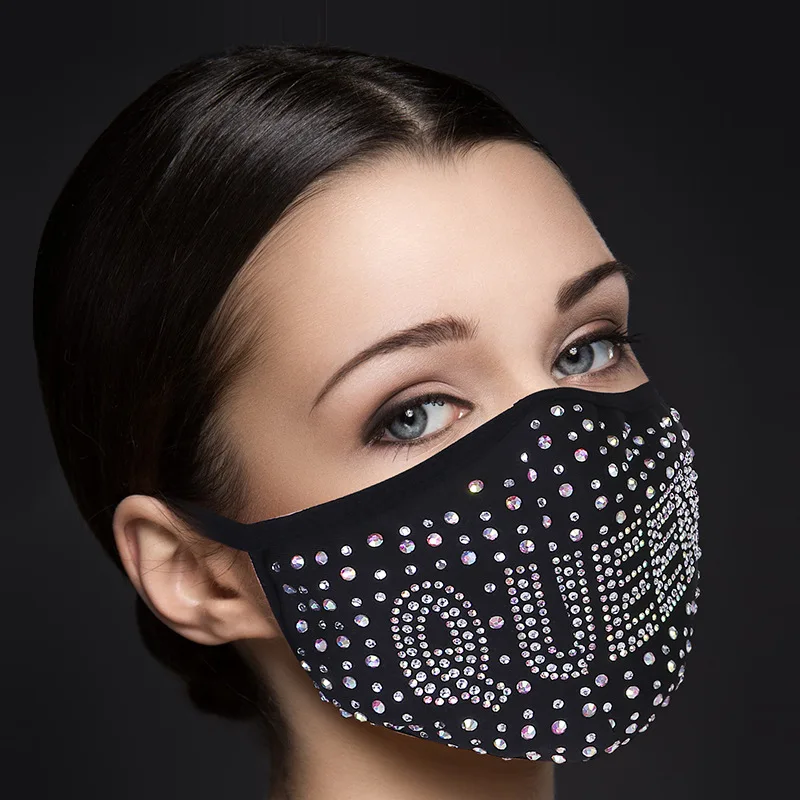 
Factory Direct Supply Diamond Masks for Men and Women Pm2.5 Filter Washing Drill Hot Fix Rhinestone Mask Letter Party Masks 