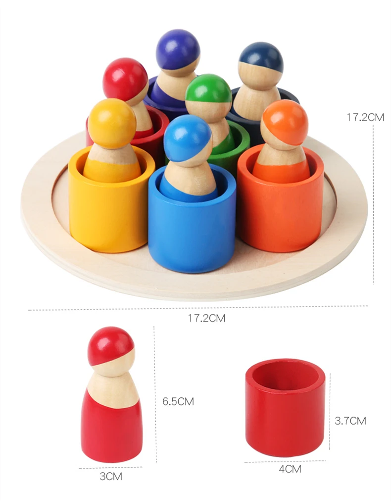 Wholesale Waldorf Doll Family Set Natural Beech Wood Pained Rainbow Peg Dolls In Cup Wooden Montessori Pegdolls Toys For Kids