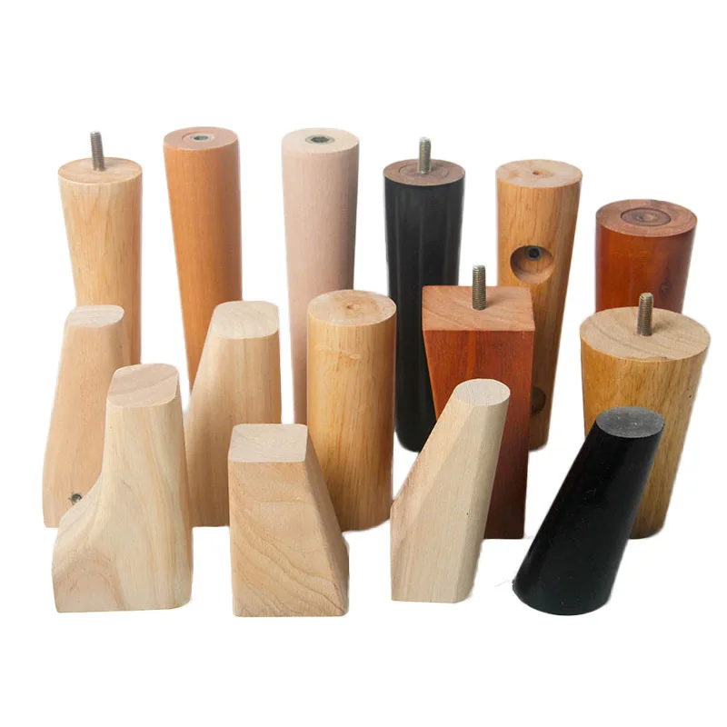 table legs wood Oak furniture Wooden legs Coffee Round wood Table Legs with brass feet for table furniture