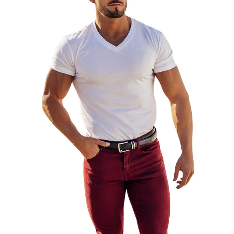 YYFS Men Short Sleeve T Shirts for Man 2018 New Summer 100% Pure Cotton Vintage Patchwork Tees V neck Cotton tshirt Homme M-4XL