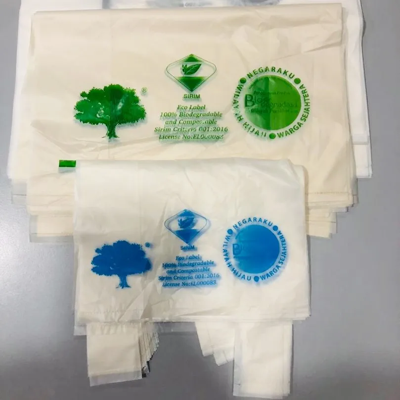 100% biodegradable PVA water soluble vest PE bag corn starch PLA+PBAT eco friendly HDPE/LDPE plastic grocery handle T-shirt bag