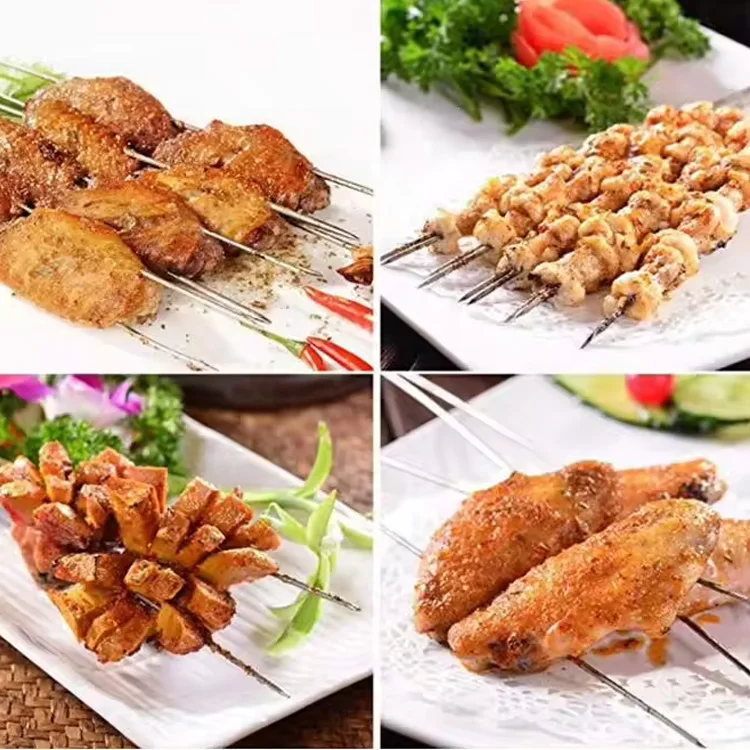 Mydays 10 PCS Reusable Stainless Steel Barbecue Skewers Outdoor Picnic BBQ Needle Stick for Meat Shrimp Vegetables