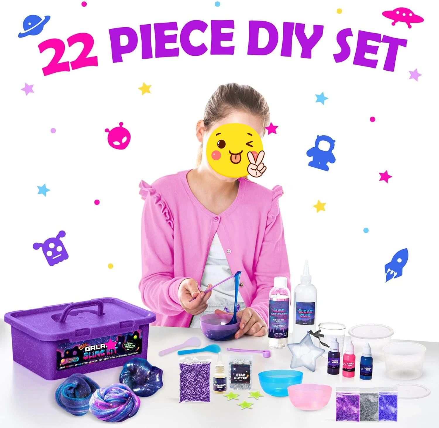 Mini Galaxy Slime Kit, Make Your Own Galactic Slime with Glitter and Glow in The Dark Powder