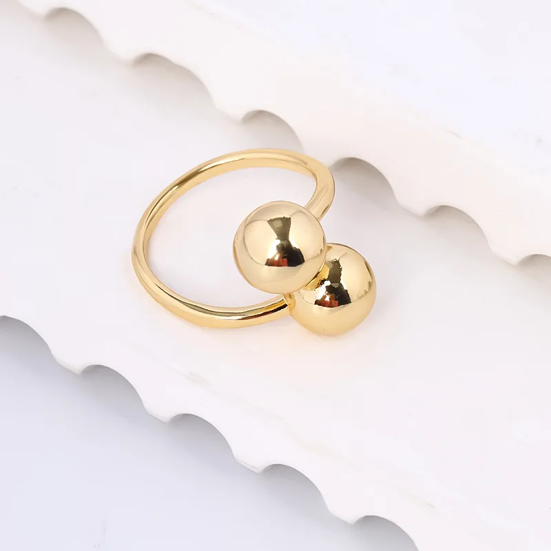 Fashion Gold Plated Open Size Metal Double Ball Finger Rings For Women Lady Gift