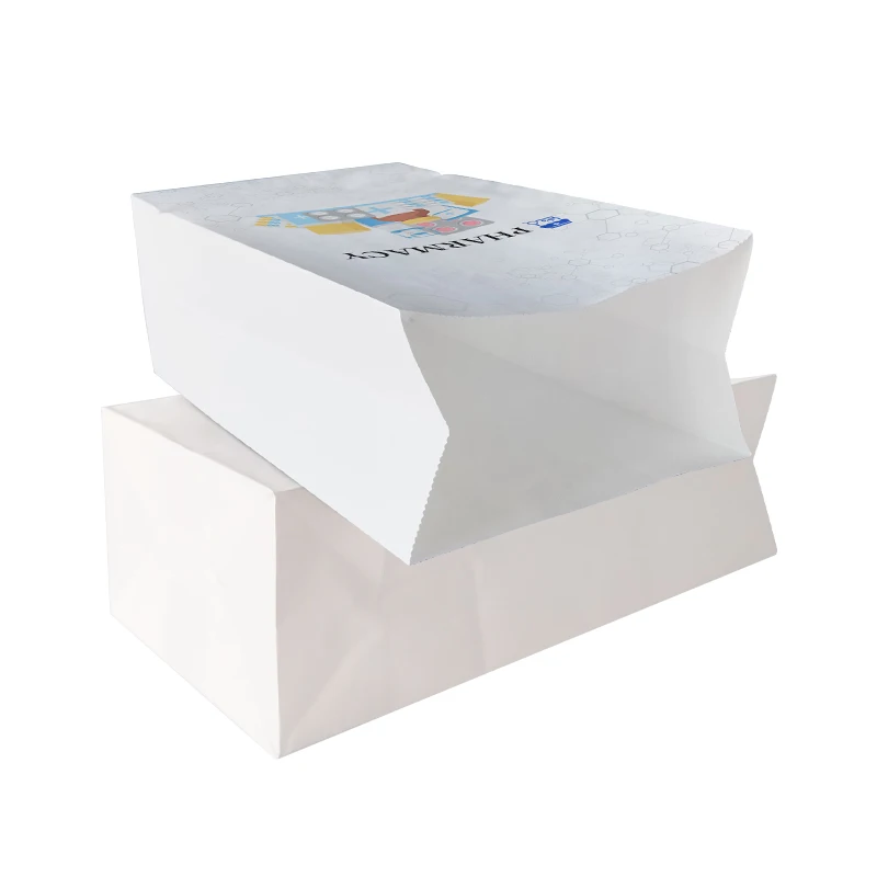 ZY Packaging pharmacy retailing takeaway bag branded flat base white kraft to go drugs containers factory manufacturer mini bags