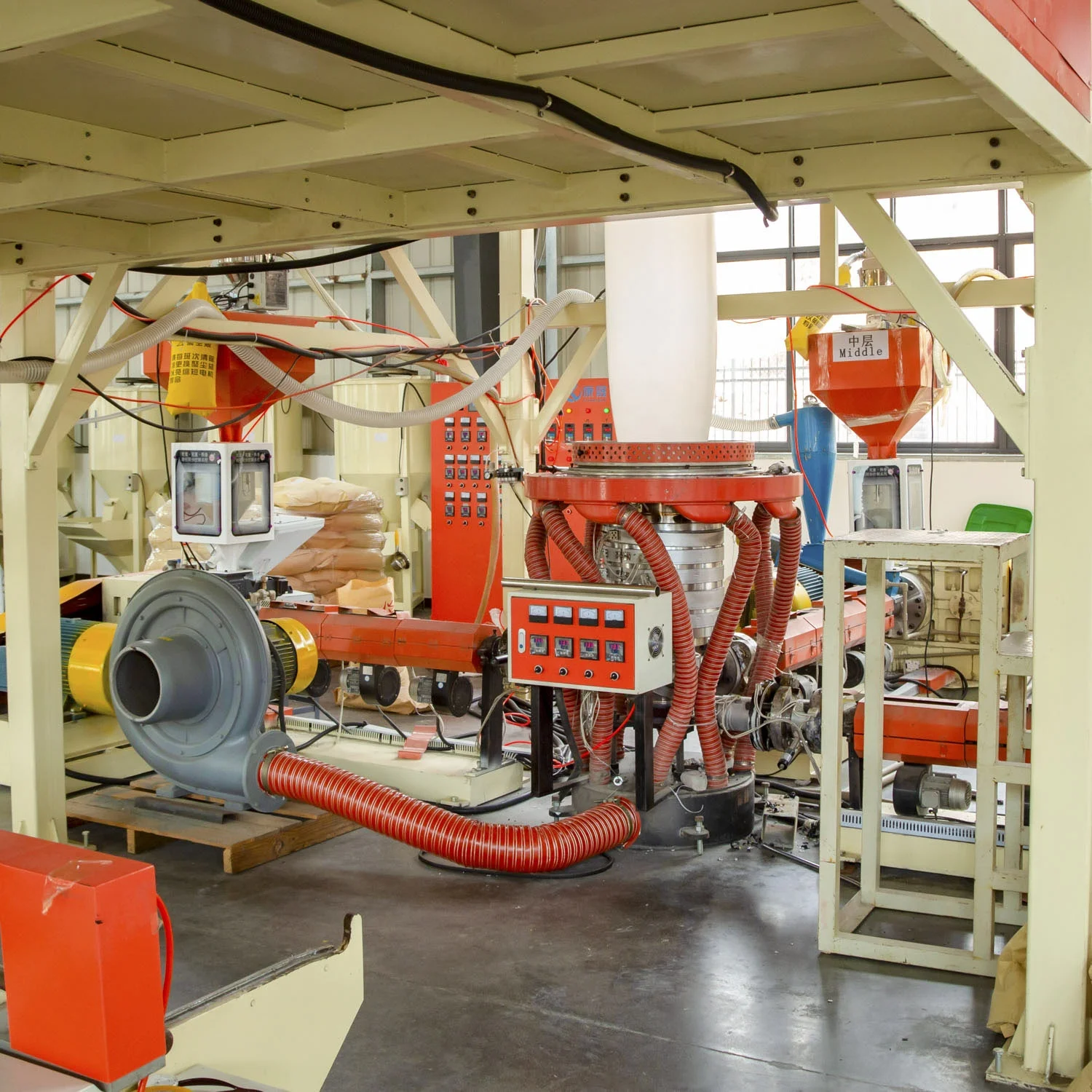 Manufacturing ABC 3 Layer High Output Plastic HDPE LDPE Film Blow Extruder  Machine