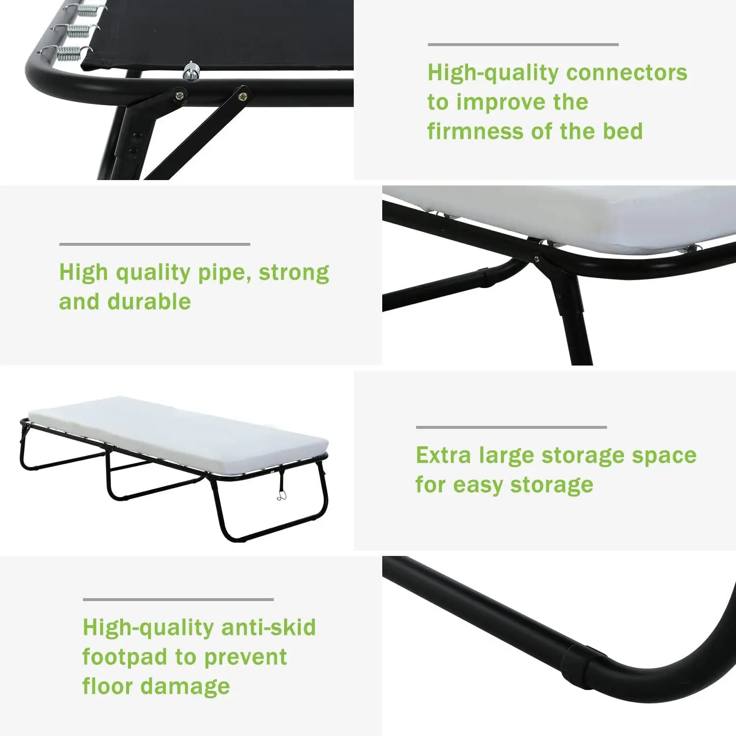 Portable Wall Metal Hospital Home Office iron Guest Folding Sofa Bed with Thick Memory Foam Mattress for Adult Spare Bedroom