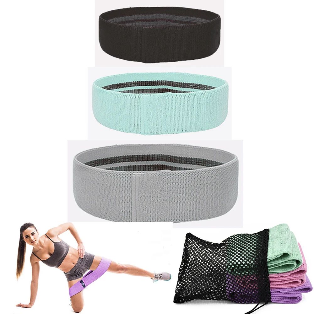 Low MOQ Wholesale Custom Printed Logo Workout Band Set of 3 Gym Elastic Glute Hip Fabric Resistance Band with Carry Bag